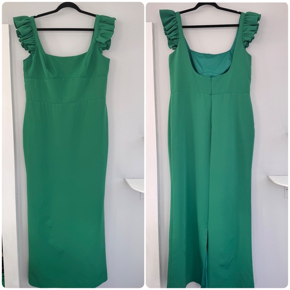 IEENA FOR MAC DUGGAL
Green Ruffle Cap Sleeve Open Back Column Gown 14 - Picture 10 of 14